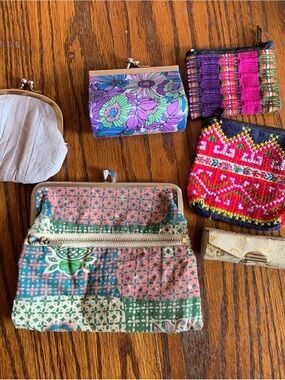 VTG Coin Purse Pouch Accessories Bundle Lot of 6 Leather Boho Lipstick Holder